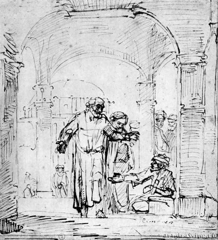 Петр и Иоанн у Золотых ворот. 1652-1659 - Перо 221 x 204 мм Королевская библиотека Турин