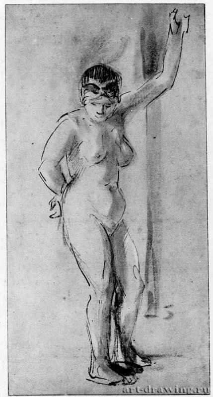 Сидящая обнаженная натурщица. 1654-1656 - Перо бистром, отмывка, на коричневатой бумаге 270 x 140 мм Риксмузеум Амстердам