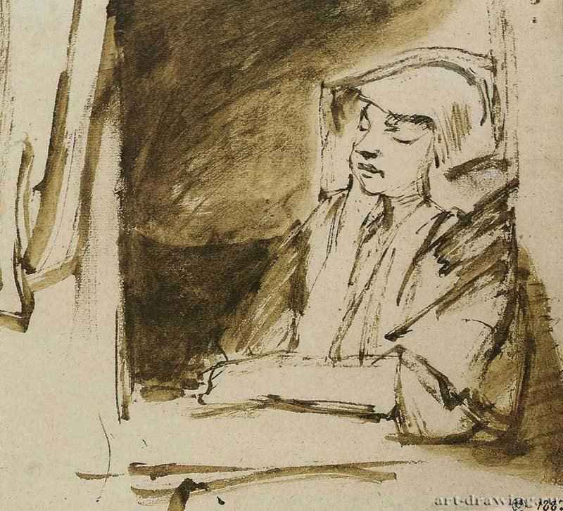 Хендрикье Стоффельс у окна. 1655 - 16,2 x 17,4 Национальный музей Стогкольм