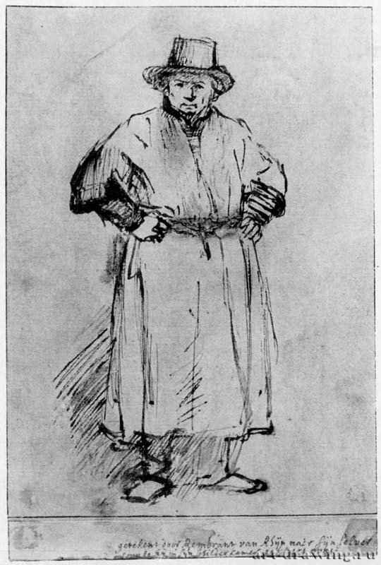 Автопортрет. 1655-1656 - Кисть бистром, на коричневатой бумаге 203 x 134 мм Дом Рембрандта Амстердам