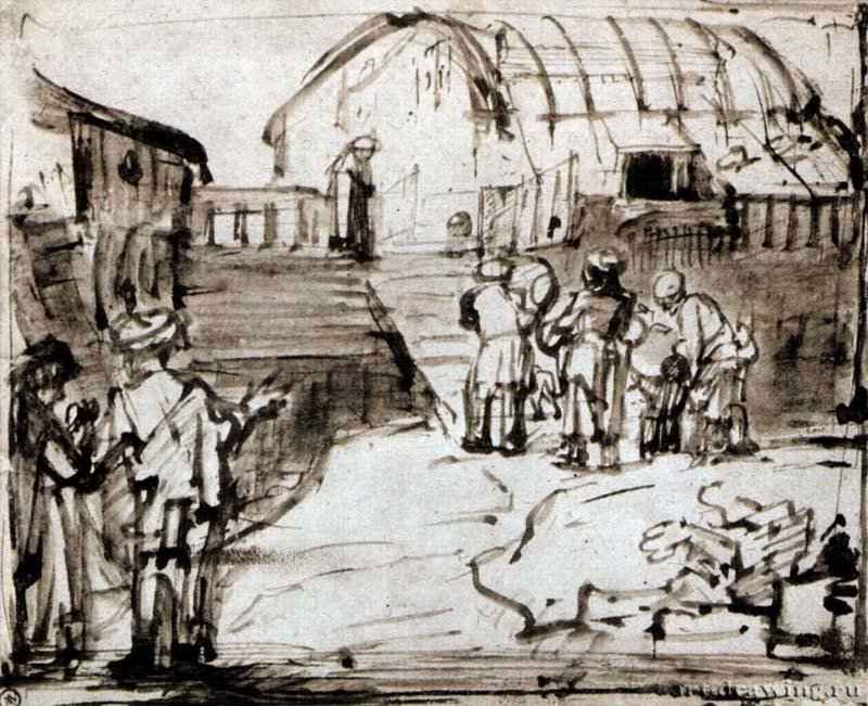 Ноев ковчег. 1660 - Тростниковое перо коричневой тушью, кисть, на бумаге 199 x 243 мм Художественный институт Чикаго