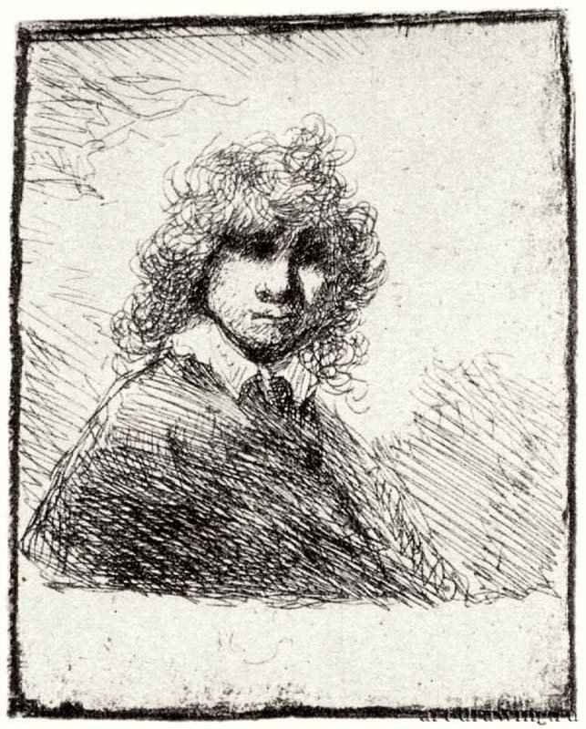 Автопортрет с челкой. 1630 - Офорт 90 x 72 мм Собрание Я. де Брёйна