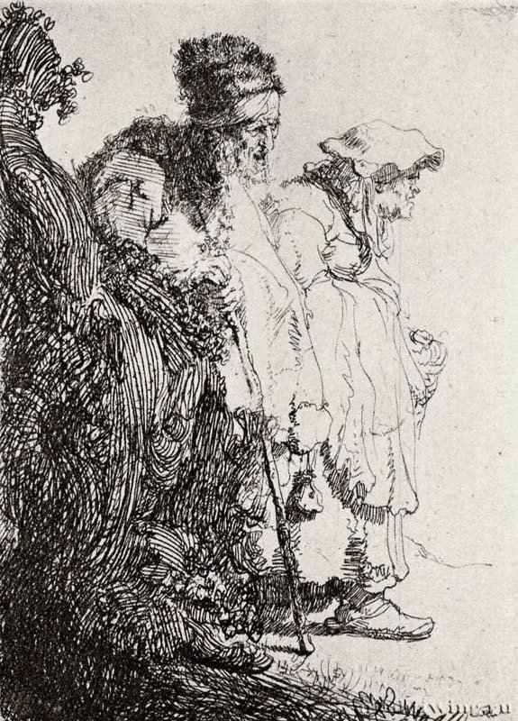 Нищий и нищенка, идущие по дороге. 1630 - Офорт 97 x 67 мм Собрание Я. де Брёйна