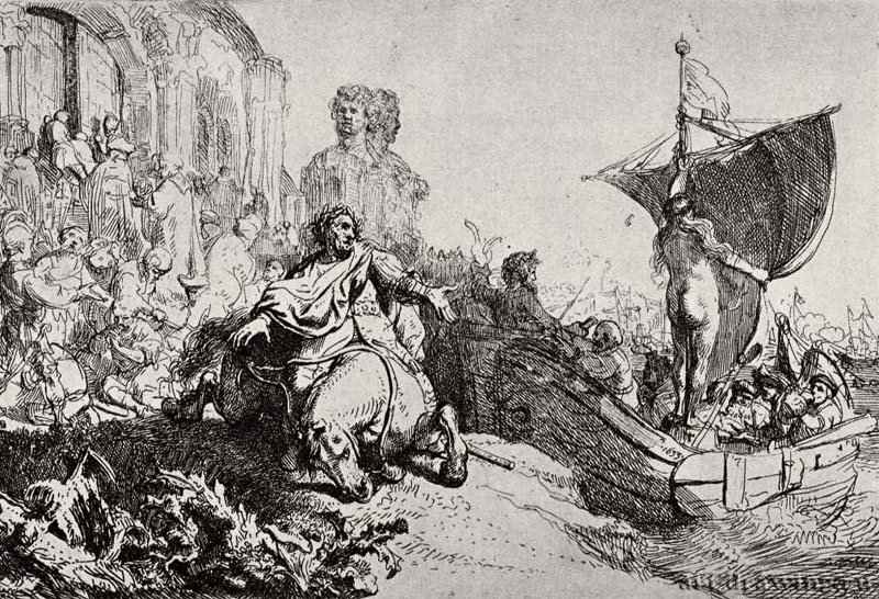 Корабль Фортуны. Иллюстрация к книге "Похвальное слово морским путешествиям". 1633 - Офорт 111 x 167 мм Собрание Я. де Брёйна