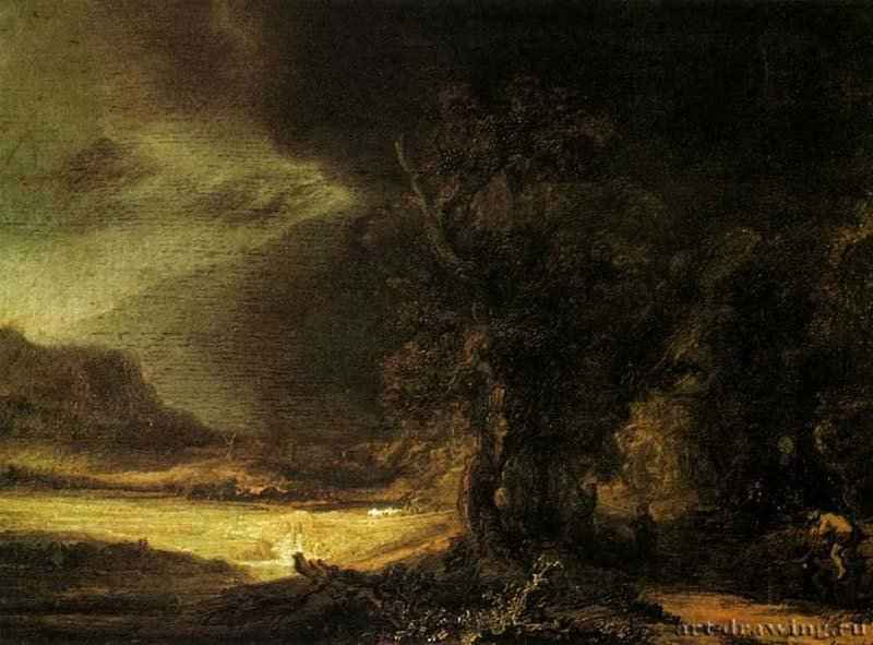 Пейзаж с милосердным самаритянином. 1638 - Дерево, масло. 46,5 x 66. Национальный музей. Краков.