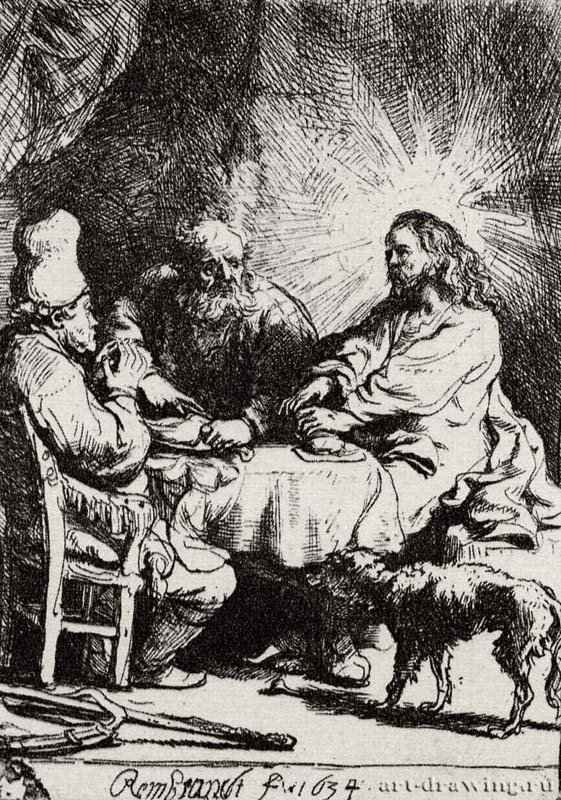 Христос в Эммаусе. 1634 - Офорт 102 x 72 мм Собрание Я. де Брёйна