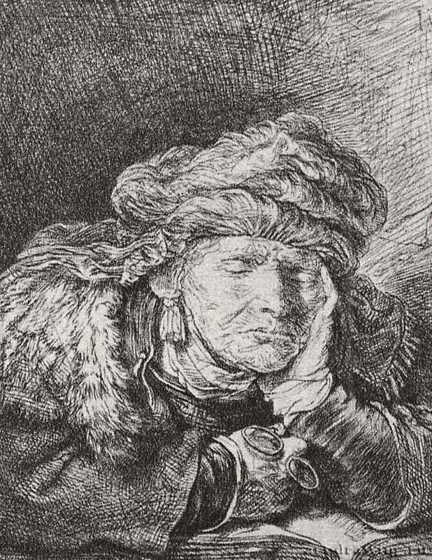 Спящая старуха. 1635 - Офорт 70 x 52 мм Собрание Я. де Брёйна