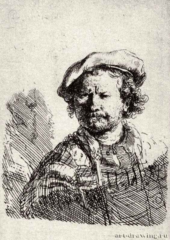 Автопортрет в плоском берете. 1638 - Офорт 95 x 61 мм Собрание Я. де Брёйна