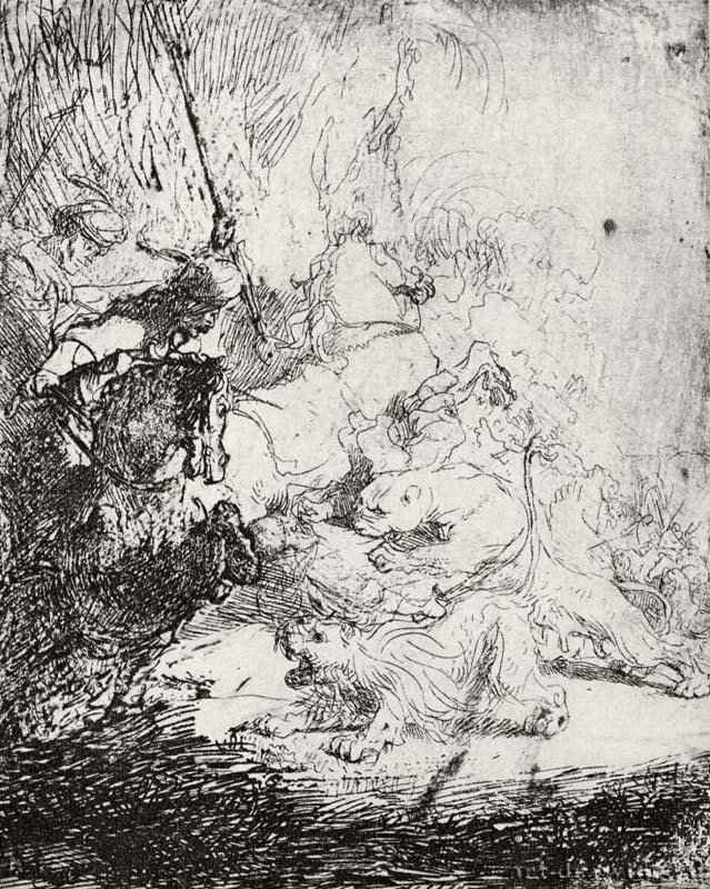 Так называемая "Малая охота на львов". 1641 - Офорт 156 x 124 мм Собрание Я. де Брёйна