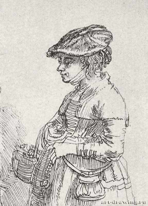 Девушка с корзинкой. 1642 - Офорт 86 x 60 мм Собрание Я. де Брёйна