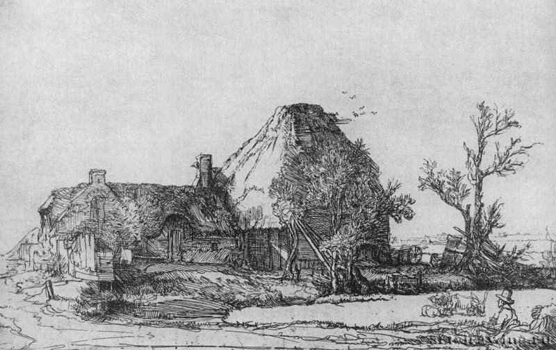 Дом и ферма с рисующим человеком. 1645 - Офорт. Одно состояние 13,2 x 21 ГМИИ им. А.С. Пушкина Москва