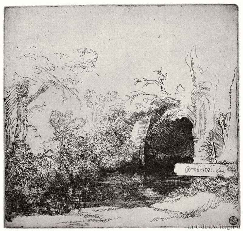 Лодка под деревьями. 1645 - Офорт 129 x 133 мм Собрание Я. де Брёйна