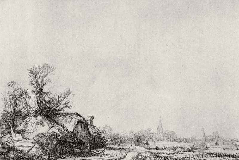 Хижины вдоль канала. 1645 - Офорт 140 x 216 мм Собрание Я. де Брёйна