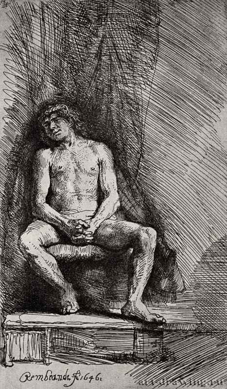 Сидящий обнаженный юноша. 1646 - Офорт 164 x 97 мм Собрание Я. де Брёйна