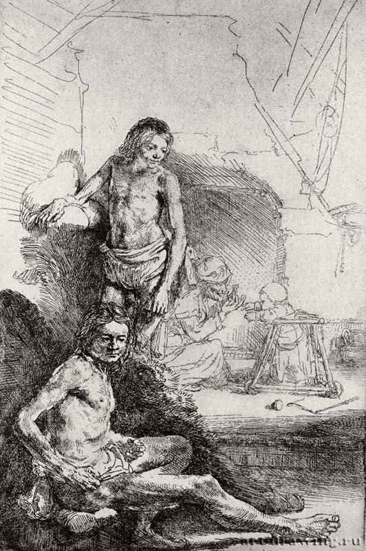 Два обнаженных натурщика. 1646 - Офорт 196 x 126 мм Собрание Я. де Брёйна