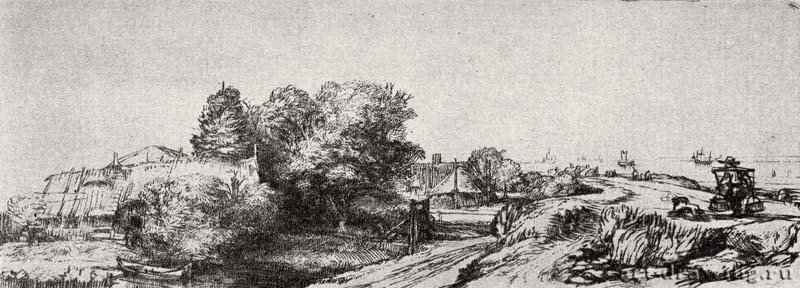 Пейзаж с молочником. 1650 - Офорт 65 x 173 мм Собрание Я. де Брёйна