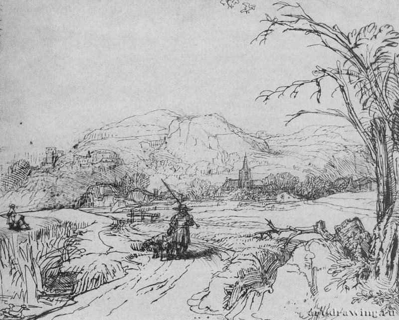 Пейзаж с охотником. 1653 - Офорт. Второе состояние из двух ГМИИ им. А.С. Пушкина Москва