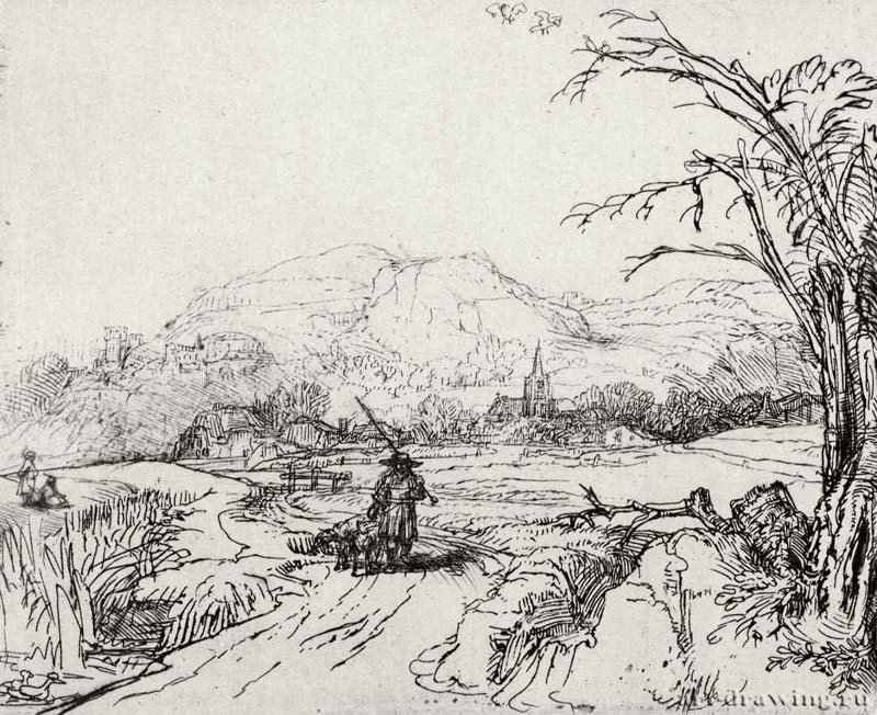 Пейзаж с охотником 1653 - Офорт 129 x 160 мм Собрание Я. де Брёйна