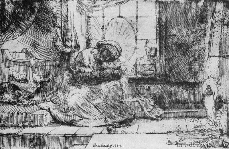 Святое семейство с кошкой. 1654 - Офорт. Второе состояние из двух 10,5 x 15,2 ГМИИ им. А.С. Пушкина Москва