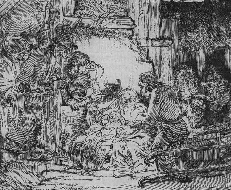 Поклонение пастухов. 1654 - Офорт. Первое состояние из двух 10,8 x 13,2 ГМИИ им. А.С. Пушкина Москва