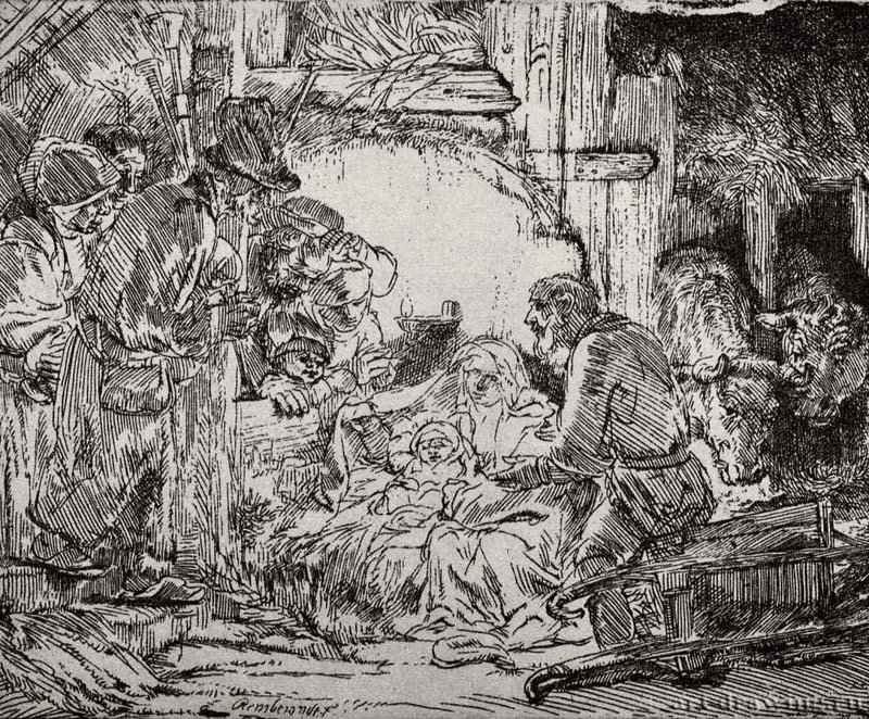 Поклонение пастухов 1654 - Офорт 106 x 129 мм Собрание Я. де Брёйна