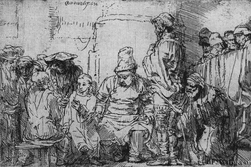 Христос среди книжников. 1654 - Офорт. Одно состояние 9,4 x 14,3 ГМИИ им. А.С. Пушкина Москва