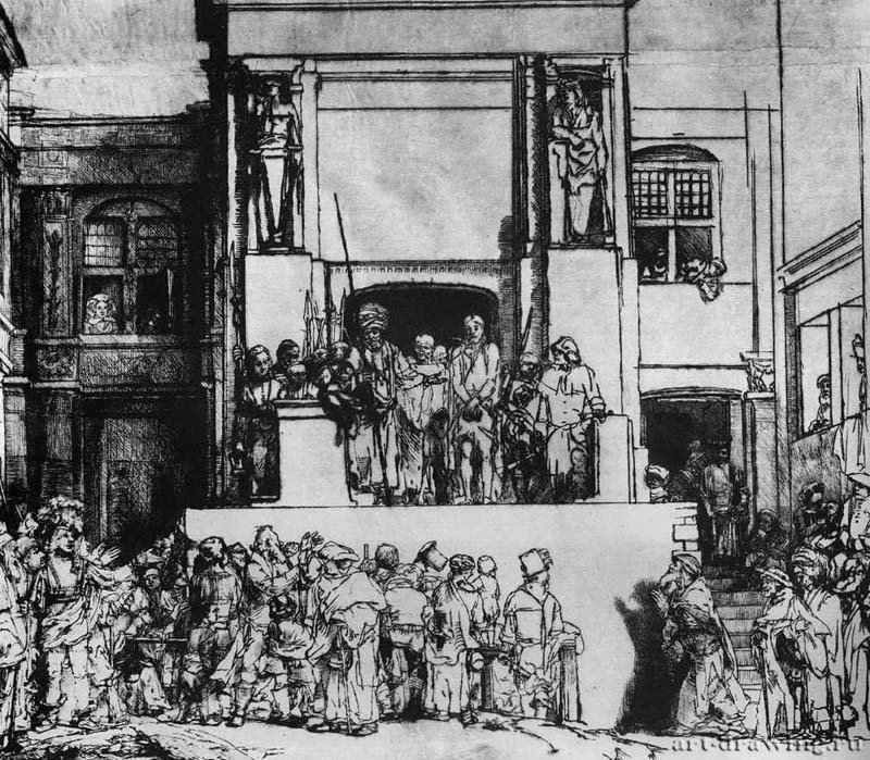 Се человек (первое состояние из восьми). 1655 - Офорт. Первое состояние из восьми 38,4 x 45,4 Британский музей Лондон