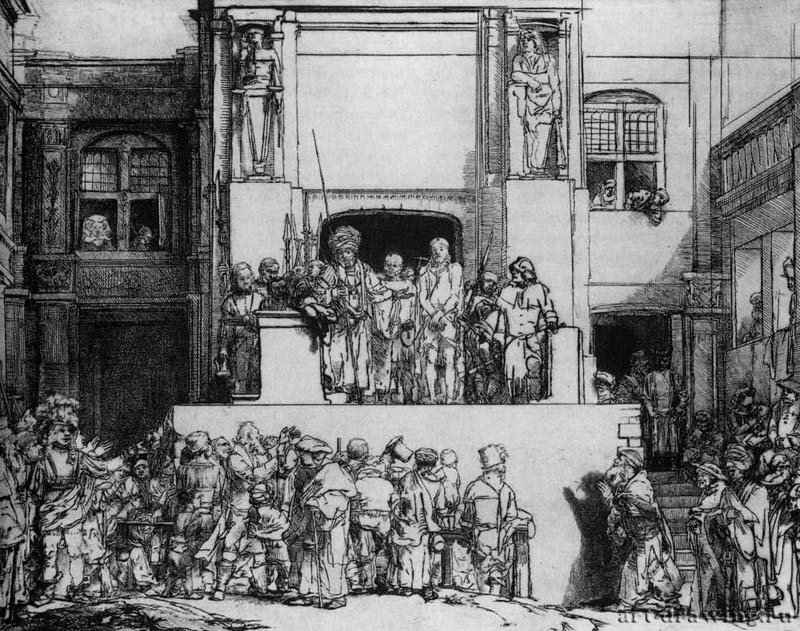 Се человек (третье состояние из восьми). 1655 - Офорт. Третье состояние из восьми 35,6 x 45,4 Риксмузеум Амстердам