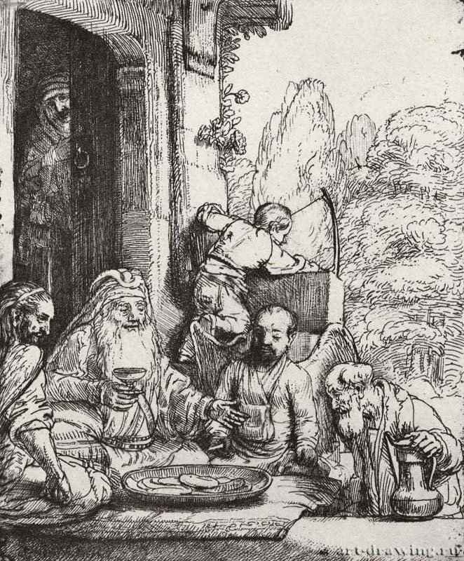 Авраам и три ангела. 1656 - Офорт 160 x 131 мм Собрание Я. де Брёйна