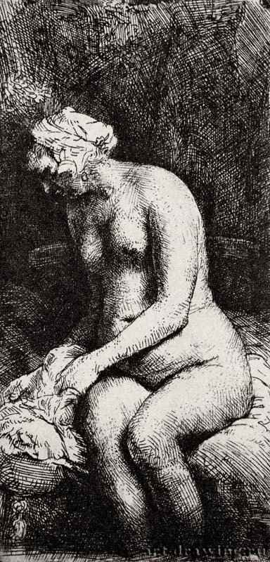 Женщина, моющая ноги 1658 - Офорт 162 x 106 мм Собрание Я. де Брёйна