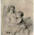 Няня, кормящая ребенка на коленях. 1635 - Черный мел на бумаге 165 x 130 мм Альбертина Вена