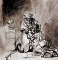 Возвращение блудного сына. 1642 - Перо коричневой тушью, отмывка, на бумаге 209 x 227 мм Музей Тейлера Харлем