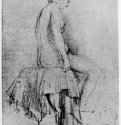 Сидящая обнаженная натурщица, в профиль. 1654-1656 - Перо бистром, отмывка, на коричневатой бумаге 255 x 183 мм Государственное Собрание графики Мюнхен