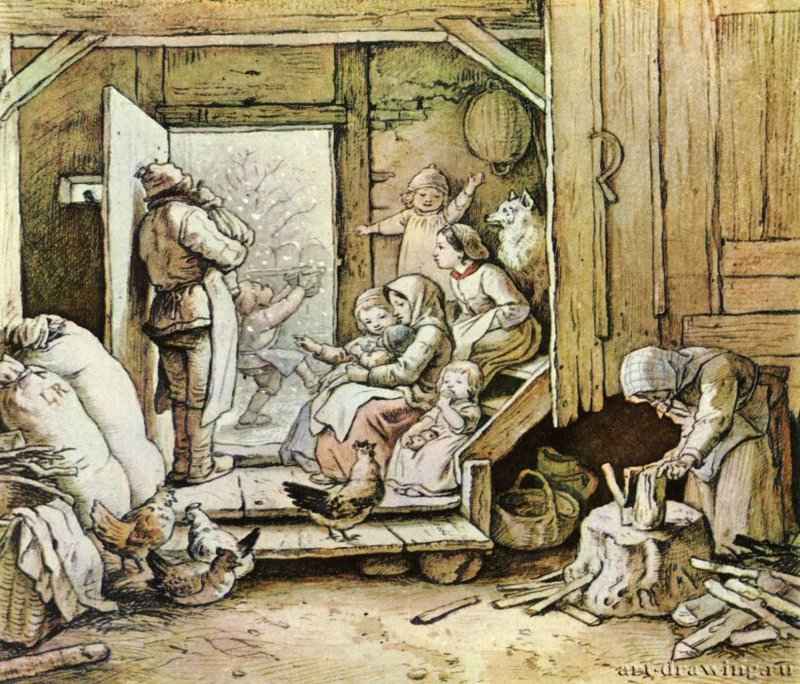 Первый снег, 1840. - Бумага. Берлин. Старая Национальная галерея.