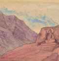 Этюд с образом Майтреи, высеченным на скале 1931-1934 гг. - Бумага, темпера, пастель, карандаш; 14 х 21,5 см. Музей Николая Рериха. Нью-Йорк, США.