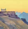 Сиссу. Монастырь 1932 г. - Xолст, темпера; 29 х 43 см. Музей Николая Рериха. Нью-Йорк, США.