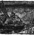 Двое охотников в лодке (Набросок) 1889-1890 гг. - Бумага, тушь; В свету 4,9 х 10,1 см.
