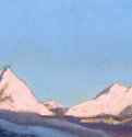 Гималаи 1944 г. - Картон, темпера; 14,5 х 31 см. Музей Николая Рериха. Нью-Йорк, США.