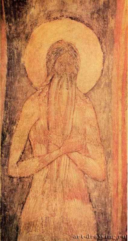 Прп. Макарий Египетский. 1408 - Даниил Черный и прп. Андрей Рублев. Московская школа. Роспись на западной стороне в южном нефе. Успенский собор, г. Владимир.