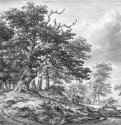 Лесной пейзаж с дорогой и большим деревом. 1650-1655 - Черный мел 19,9 x 30,9 Риксмузеум Амстердам