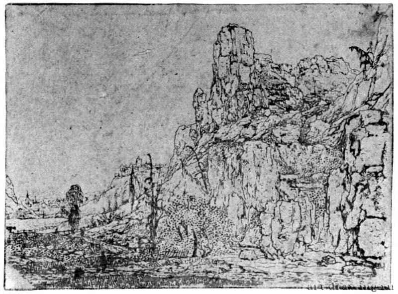 Отвесные скалы над речной долиной 1621-1632 - Офорт, серый оттиск на белой бумаге 99 x 134 мм Британский музей Лондон
