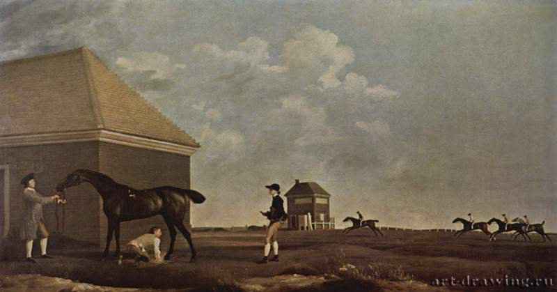 Скаковая лошадь Джимкрэк с конюхом на Ньюмаркетской пустоши. 1765 - 96,5 x 186,5 смХолст, маслоРомантизмВеликобританияНьюмаркет. Жокей-клуб