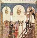 Макамат ("Сборники") ал-Харири. Абу Зайд читает проповедь в самаркандской мечети (28-я макама) 1300 * - 17,4 x 15,9 смБумагаБлижний ВостокЛондон. Британский музейМиниатюра в рукописи