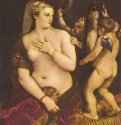 Венера с зеркалом. 1555 - 124,5 x 105,4 см. Холст, масло. Возрождение. Италия. Вашингтон. Национальная картинная галерея. Из наследия Тициана.