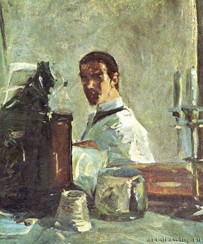 Тулуз-Лотрек: Автопортрет перед зеркалом. 1880 -  40,3 x 32,4 см Картон, масло Постимпрессионизм Франция Альби. Музей Тулуз-Лотрека