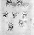 Лист с этюдами головы знаменосца. 1640 - 423 х 294 мм Перо коричневым тоном, отмывка, на белой бумаге Нью-Йорк Музей Метрополитен, Отдел рисунков Италия