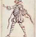 Юноша в полосатом костюме "Besso". 1623-1635 - 278 х 188 мм Перо коричневым тоном, акварель голубым и красным тоном, на белой бумаге Лондон Британский музей, Отдел гравюры и рисунка Италия