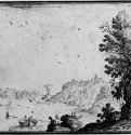 Речной пейзаж с видом на виллу Амброджиана. 1633 - 130 х 191 мм Перо коричневым тоном, на белой бумаге Нью-Йорк Собрание Шольц Италия