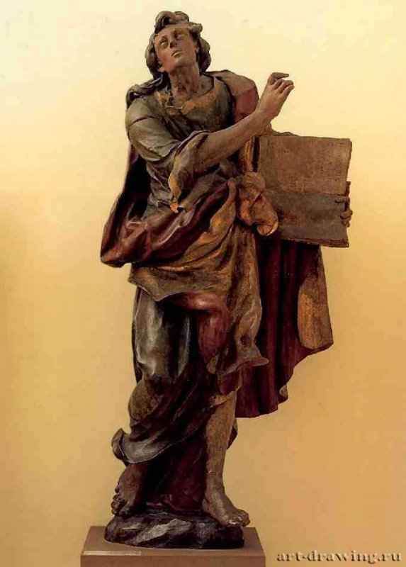 Святой Иоанн Евангелист. 1697 - Высота 197 см. Окрашенное дерево. Нюрнберг. Немецкий национальный музей. Германия.
Входит в скульптурную группу, которую составляют четыре евангелиста, св. Павел и Спаситель в церкви святого Георгия в Аугсбурге.
