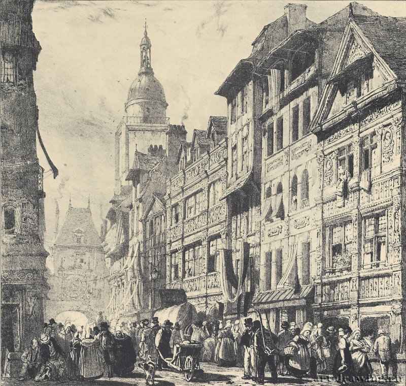 Бонингтон, Ричард Паркс: Улица Больших часов в Руане, 1824.